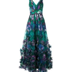 Elegant Floral Maxi Dress - Green and Purple